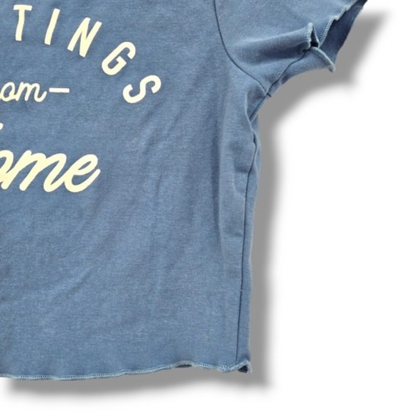 Alya Women's Cropped Lettuce Hem Greetings From Home T-Shirt Blue‎ Size Small - Picture 8 of 12